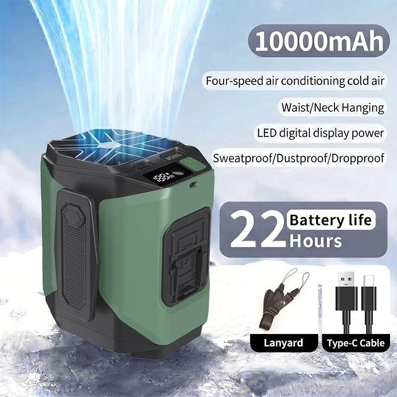 Neck Fan With Waist Clip And Integrated Flashlight Power Bank