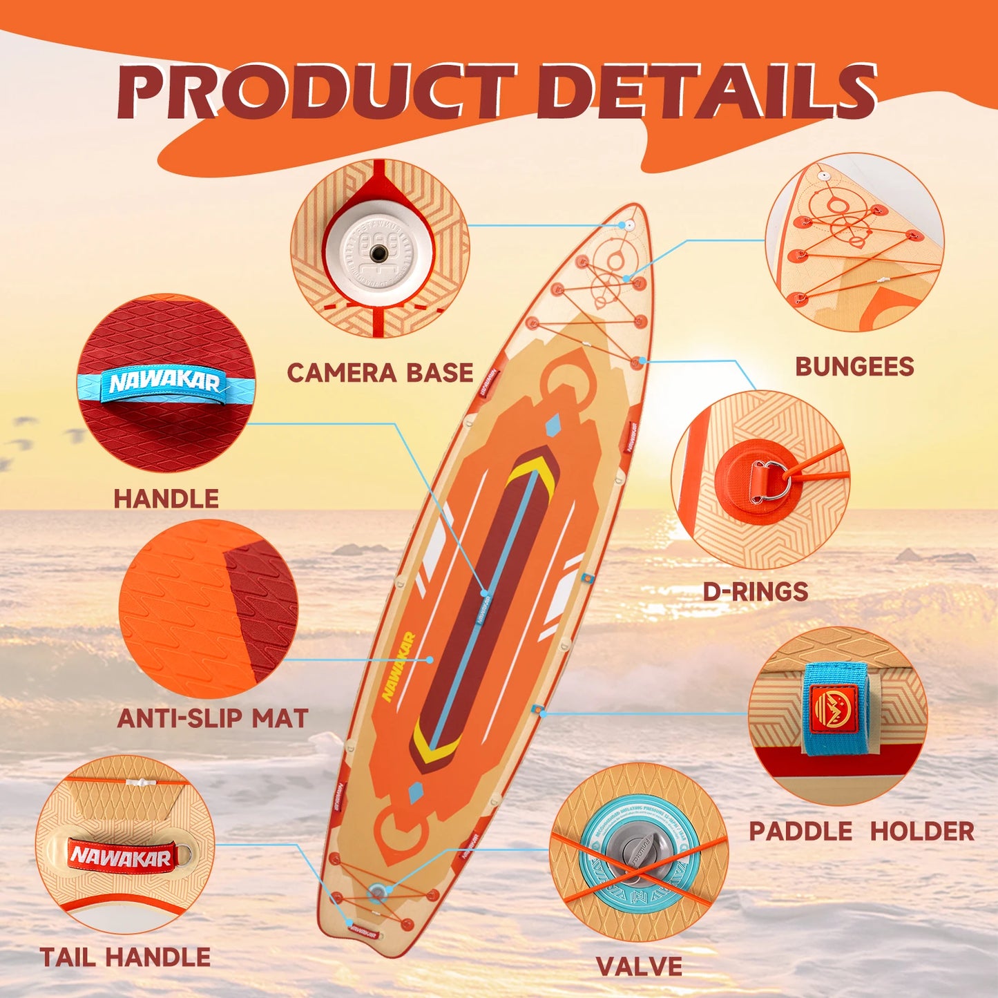 Adult Stand Up Double Layered Reinforced Surfboard Paddleboard for Water Sports