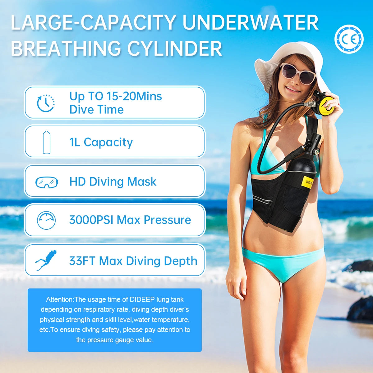 DIDEEP Mini Scuba Diving Cylinder With Hand Pump Set