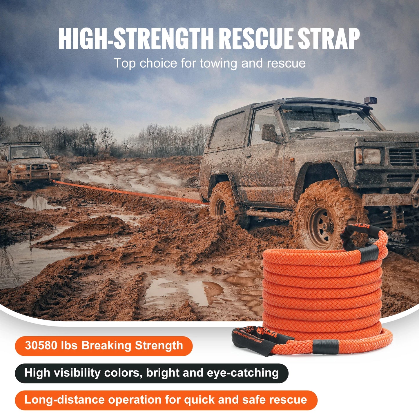 Heavy Duty Nylon Recovery Towing Strap For Off Road Rescue