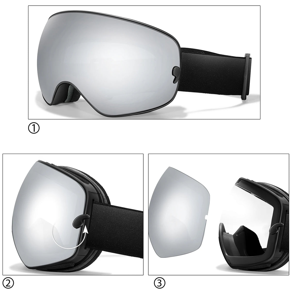 UV400 Antifog Ski Goggles Polycarbonate Lens For Outdoor Sports